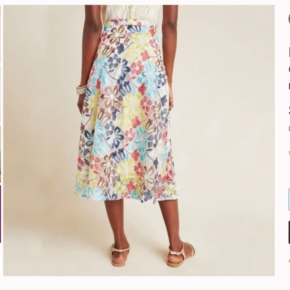 Anthropologie Eva Franco Meghan Floral Embroidered Midi Skirt Size 6 EUC - Picture 3 of 9